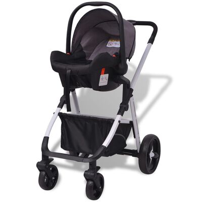 vidaXL Passeggino 3 in 1 in Alluminio Grigio e Nero