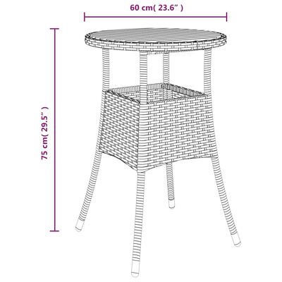 vidaXL Tavolo Giardino Ø60x75 cm Massello Acacia e Polyrattan Nero