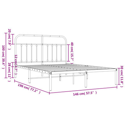 vidaXL Giroletto con Testiera in Metallo Nero 140x190 cm