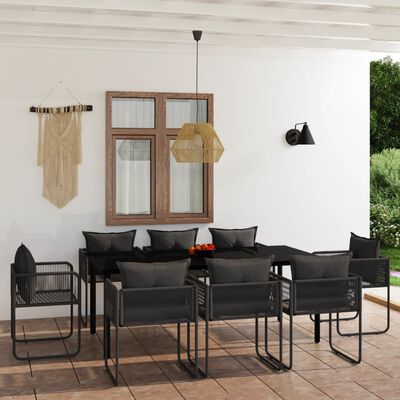 vidaXL Set da Pranzo da Giardino 9 pz Nero