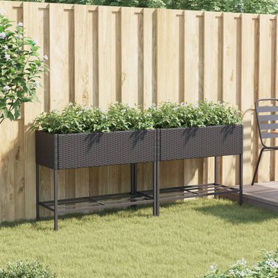 vidaXL Fioriere da Giardino con Ripiani 2pz Nere 90x40x75cm Polyrattan