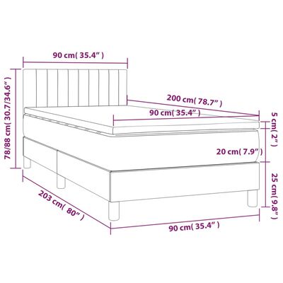 vidaXL Letto a Molle con Materasso e LED Tortora 90x200 cm in Tessuto