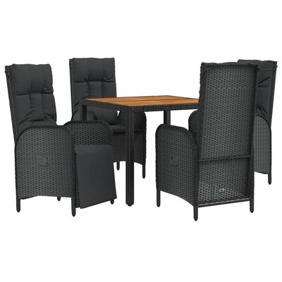 vidaXL Set da Pranzo da Giardino 5 pz Nero con Cuscini in Polyrattan