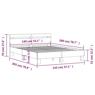 vidaXL Giroletto Testiera Rovere Marrone 140x200 cm Legno Multistrato