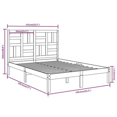 vidaXL Giroletto Bianco in Legno Massello 135x190 cm Double