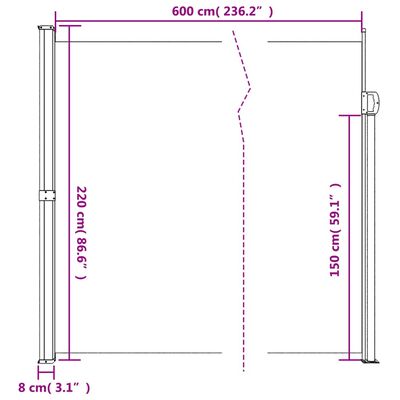 vidaXL Tenda da Sole Laterale Retrattile Nera 220x600 cm