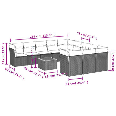 vidaXL Set Divani da Giardino 12 pz con Cuscini Grigio in Polyrattan