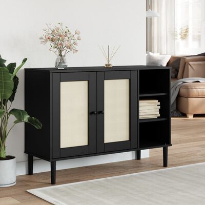 vidaXL Credenza SENJA Aspetto Rattan Nero 112x40x80 cm Massello Pino