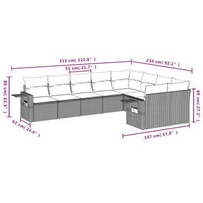 vidaXL Set Divano da Giardino 9 pz con Cuscini Beige in Polyrattan