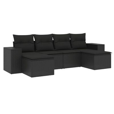 vidaXL Set Divano da Giardino 6 pz con Cuscini Nero in Polyrattan