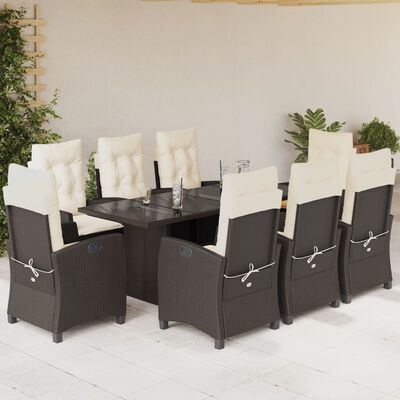 vidaXL Set da Pranzo da Giardino 9pz con Cuscini Marrone in Polyrattan