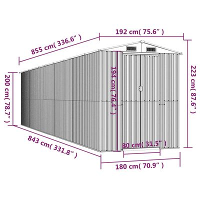 vidaXL Capanno Giardino Marrone Chiaro 192x855x223 cm Acciaio Zincato