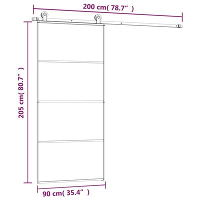 vidaXL Porta Scorrevole con Ferramenta 90x205cm Vetro ESG Alluminio