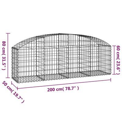 vidaXL Cesto Gabbione ad Arco 200x50x60/80 cm Ferro Zincato