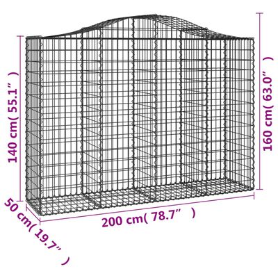 vidaXL Cesti Gabbioni ad Arco 12 pz 200x50x140/160 cm Ferro Zincato