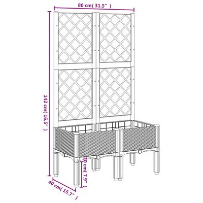 vidaXL Fioriera da Giardino con Graticcio Bianco 80x40x142 cm PP