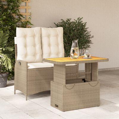 vidaXL Set da Pranzo da Giardino 2 pz con Cuscini Beige in Polyrattan