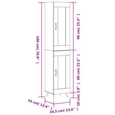 vidaXL Credenza Grigio Sonoma 34,5x34x180 cm in Legno Multistrato