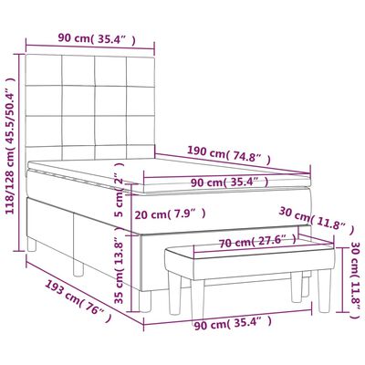 vidaXL Giroletto a Molle con Materasso Nero 90x190 cm in Velluto