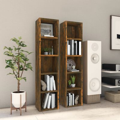 vidaXL Mobili Porta CD 2pz Rovere Fumo 21x16x93,5cm Legno Multistrato