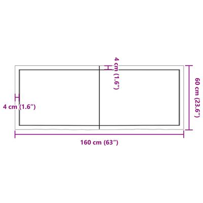 vidaXL Piano Bagno Marrone 160x60x(2-6) cm Legno Massello Trattato