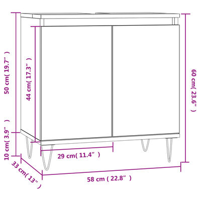 vidaXL Mobile da Bagno Grigio Sonoma 58x33x60 cm in Legno Multistrato