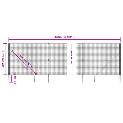 vidaXL Recinzione Metallica con Picchetti Ancoraggio Antracite 1,8x10m