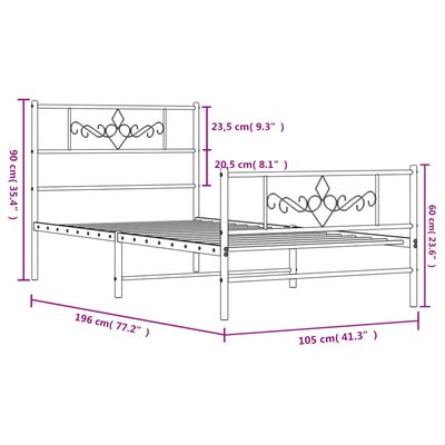 vidaXL Giroletto con Testiera e Pediera Metallo Bianco 100x190 cm