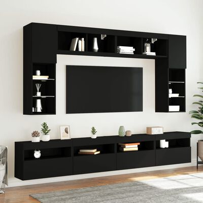 vidaXL Mobili TV a Parete con Luci LED 2pz Neri 60x30x40 cm