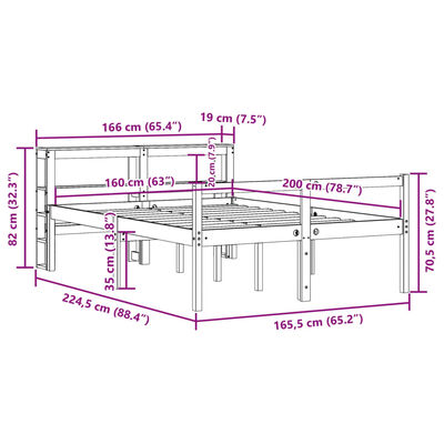 vidaXL Giroletto con Testiera Marrone Cera 160x200 cm Massello Pino