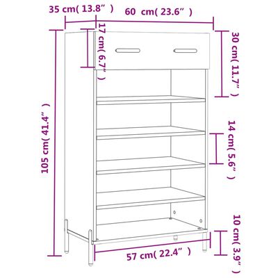 vidaXL Scarpiera Nera 60x35x105 cm in Legno Multistrato