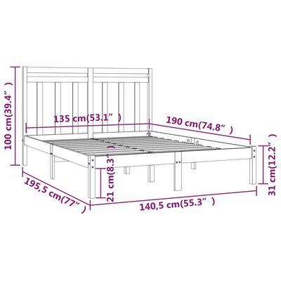 vidaXL Giroletto Nero in Legno Massello 135x190 cm Double