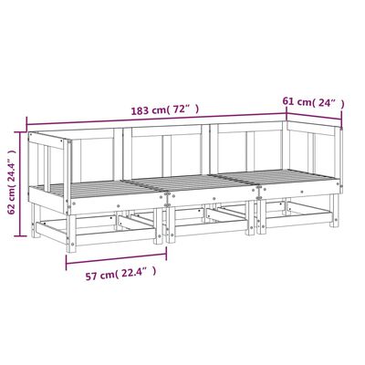 vidaXL Set Salotto da Giardino 3 pz Nero in Legno Massello di Pino