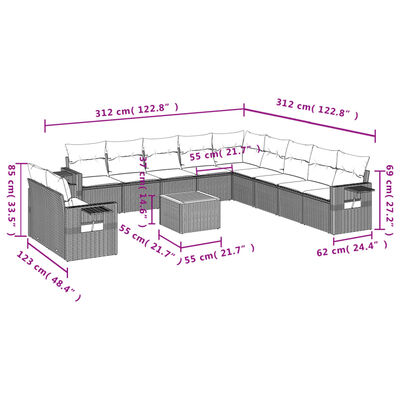 vidaXL Set Divani da Giardino 12 pz con Cuscini Nero in Polyrattan