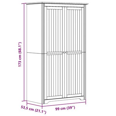 vidaXL Armadio BODO 99x53,5x173 cm in Legno Massello di Pino Bianco