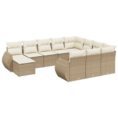 vidaXL Set Divani da Giardino 11 pz con Cuscini Beige in Polyrattan