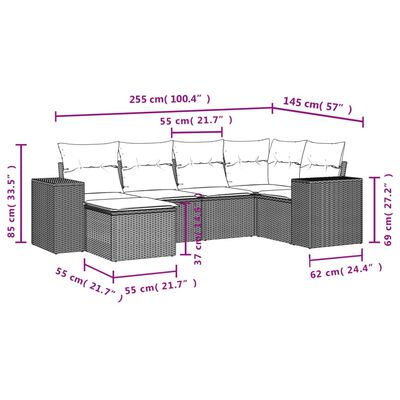 vidaXL Set Divano da Giardino 6 pz con Cuscini Nero in Polyrattan