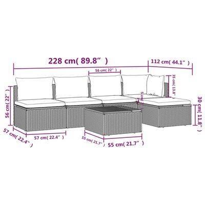 vidaXL Set Divani da Giardino 6 pz con Cuscini in Polyrattan Grigio