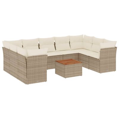 vidaXL Set Divano da Giardino 10 pz con Cuscini Beige in Polyrattan