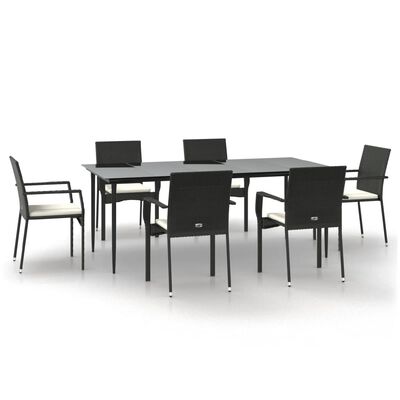 vidaXL Set da Pranzo da Giardino 7 pz Nero con Cuscini in Polyrattan