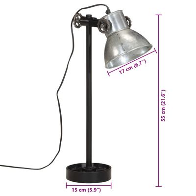 vidaXL Lampada da Scrivania 25 W Argento Vintage 15x15x55 cm E27