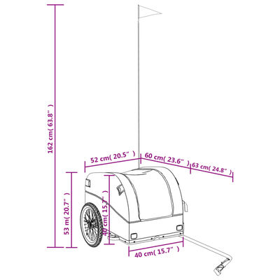 vidaXL Rimorchio da Bici Nero e Grigio 30 kg in Ferro