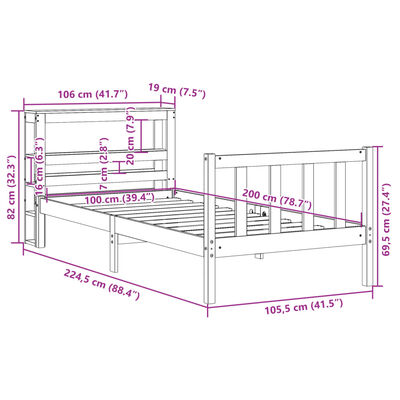 vidaXL Giroletto con Testiera Marrone Cera 100x200 cm Massello Pino