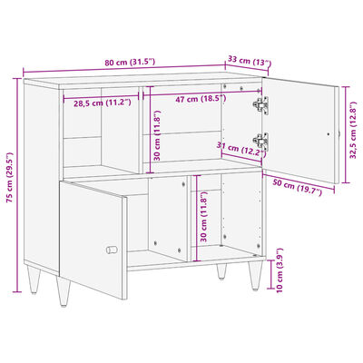 vidaXL Credenza 80x33x75 cm in Legno Massello di Mango