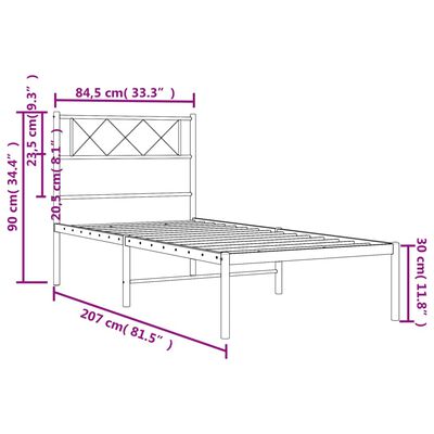 vidaXL Giroletto con Testiera in Metallo Nero 80x200 cm