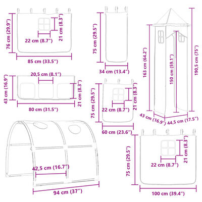 vidaXL Letto a Castello con Scivolo e Tende Blu 80x200 cm