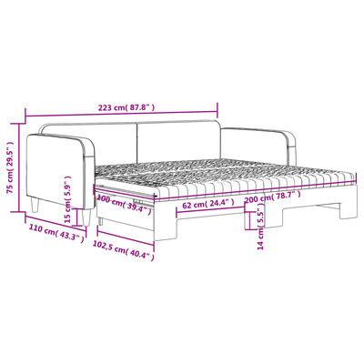 vidaXL Divano Letto Estraibile con Materassi Nero 100x200 cm Tessuto