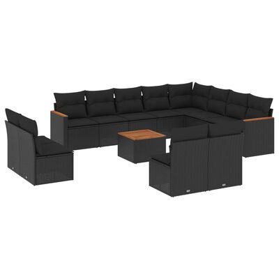 vidaXL Set Divani da Giardino 13pz con Cuscini Nero in Polyrattan