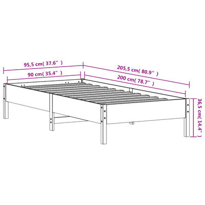 vidaXL Letto senza Materasso Bianco 90x200 cm Legno Massello di Pino