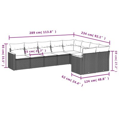 vidaXL Set Divani da Giardino 9 pz con Cuscini Nero in Polyrattan